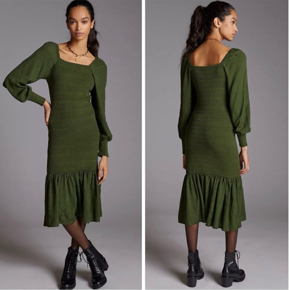Anthropologie Smocked Sleeve Midi Dress